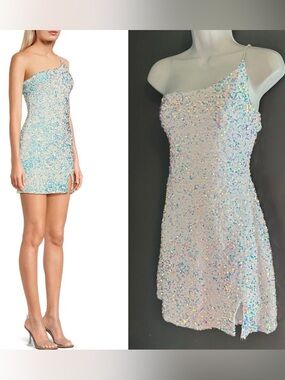Windsor White Sequin Mini Formal Ine Shoulder Prom Dress Womens XL